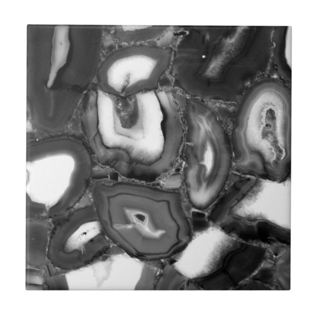 Carreau Géode des agates Abstraites en noir blanc (Devant)