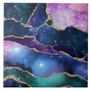 Carreau Géodes et galaxies bleu violet vert rose