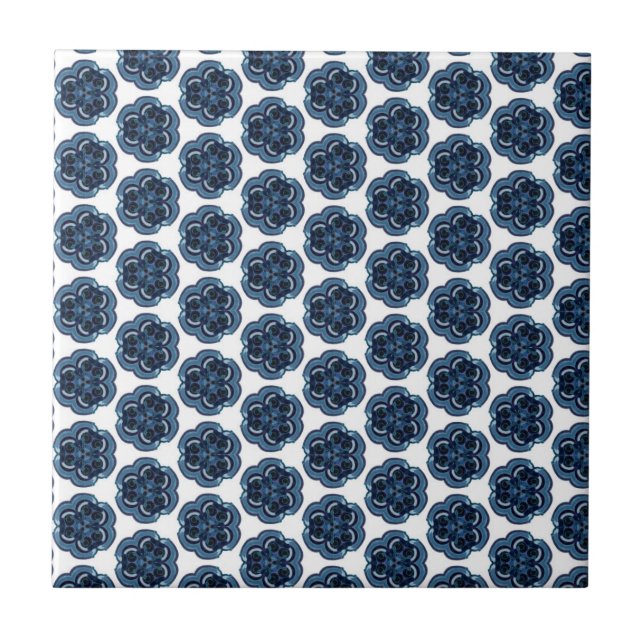 Carreau Geometric Blue Flowers (Devant)