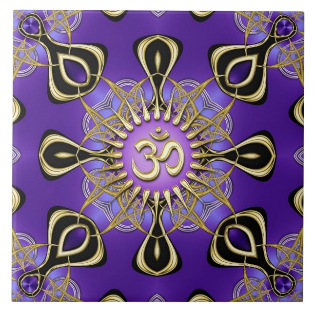 Carreau Géométrie Om Gold Purple Energy Mandala (Devant)