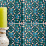Carreau Géométrie symétrique complexe de corail bleu turqu<br><div class="desc">Ce carrelage en céramique est une oeuvre d'art captivante, qui se targue d'un motif géométrique complexe qui attire immédiatement l'oeil. Le design est symétrique et présente un mélange harmonieux de teintes turquoises, bleu foncé et corail, créant un effet kaléidoscope élégant. Le motif est composé de formes pétales méticuleusement travaillées et...</div>