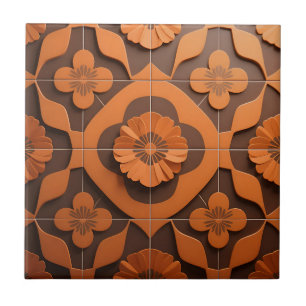 Carreau géométrique à médaillon floral orange
