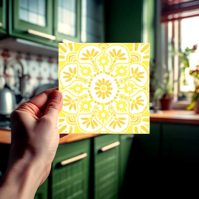 Carreau Géométrique jaune et blanc (Geometric yellow and white Ceramictile.)