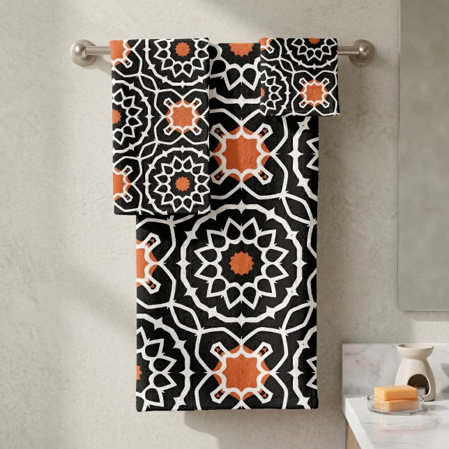 Carreau géométrique marocain noir blanc orange (Créateur téléchargé)