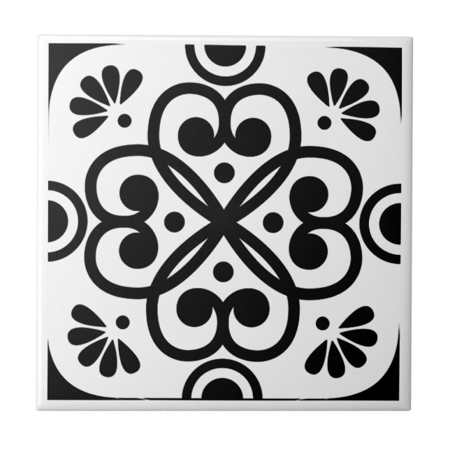 Carreau Géométrique Marocain Noir et Blanc (Devant)