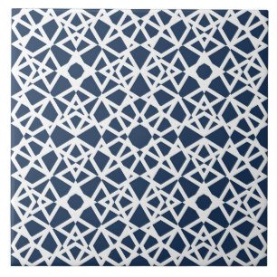 Carreau Géométrique, moderne, simple, bleu marine, blanc