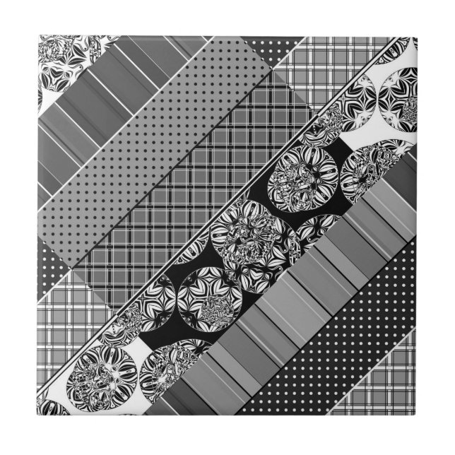 Carreau Géométrique, Motif, noir et blanc (Devant)