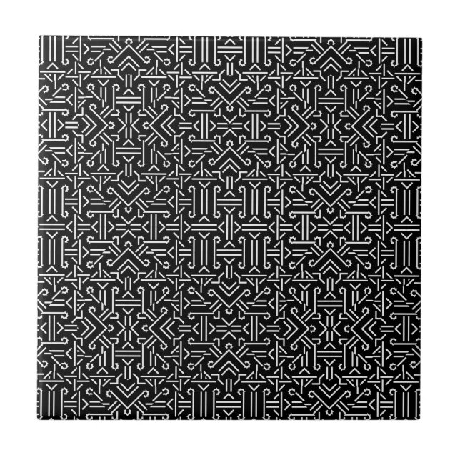 Carreau Géométrique pointu ethnique noir et blanc (Devant)