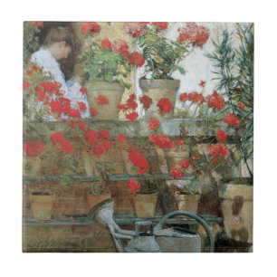 Carreau Geraniums par Childe Hassam, Impressionnisme Vinta