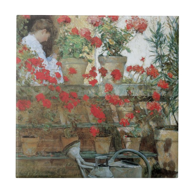 Carreau Géraniums par Childe Hassam, Impressionnisme Vinta (Devant)