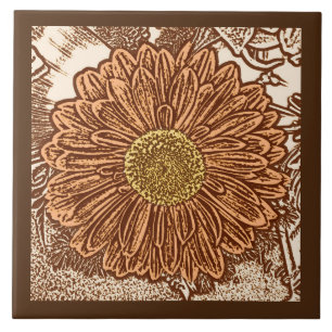 Carreau Gerbera Daisy Block Imprimer, Chocolat Brown et Ta