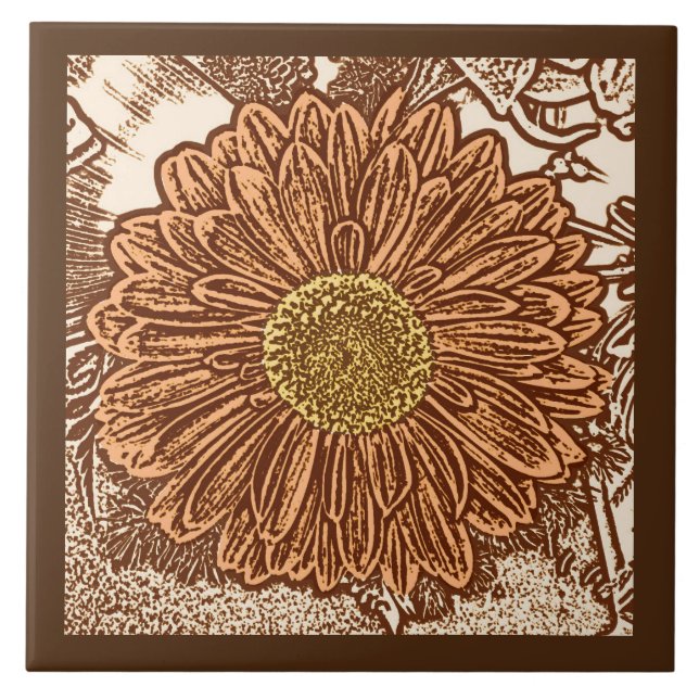 Carreau Gerbera Daisy Block Imprimer, Chocolat Brown et Ta (Devant)