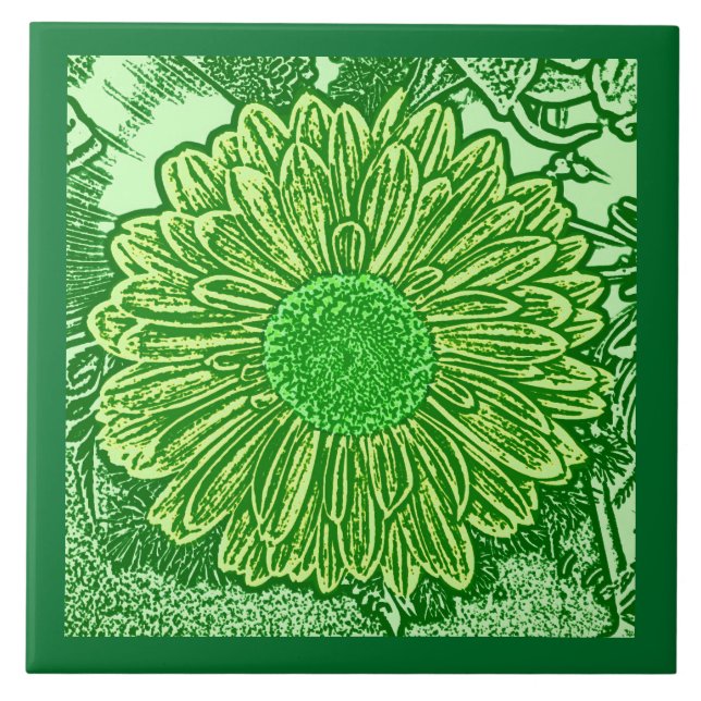 Carreau Gerbera Daisy Block Imprimer, Emerald et Lime Gree (Devant)