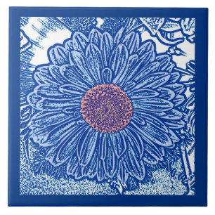 Carreau Gerbera Daisy Block Print, Cobalt et Sky Blue