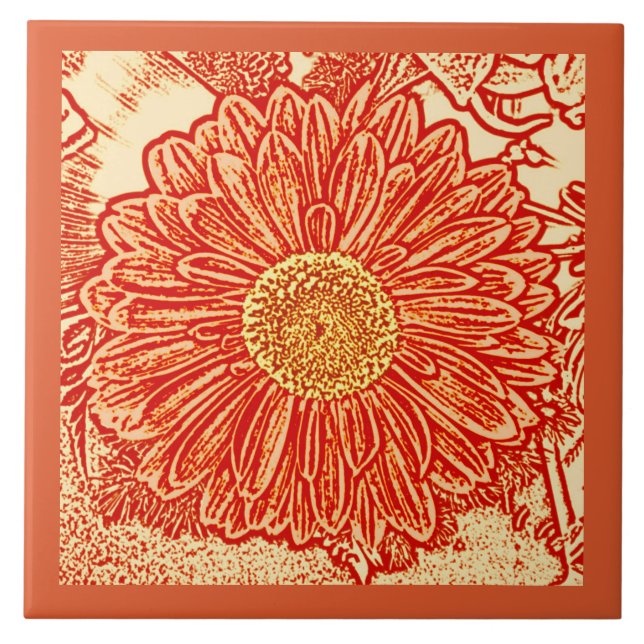 Carreau Gerbera Daisy Block Print, Mandarin Orange (Devant)