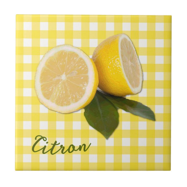Carreau Gingham Jaune avec Citron Frais Citrus Citron  (Devant)