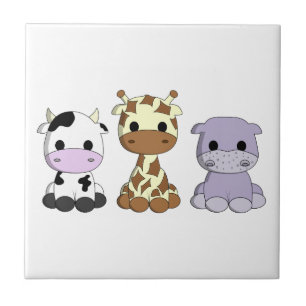 Carreau Girafe de vache mignonne hippo dessin animé pépini