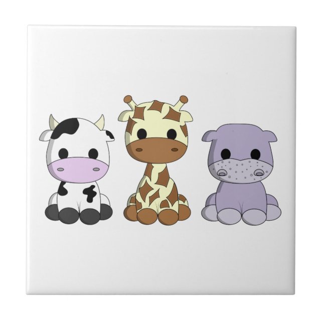 Carreau Girafe de vache mignonne hippo dessin animé pépini (Devant)