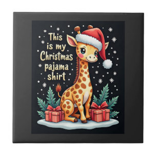 Carreau Girafe portant un chapeau de Père Noël pyjama de N