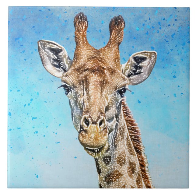 Carreau Giraffe curieuse avec Ciel de Confetti Bleu (Devant)