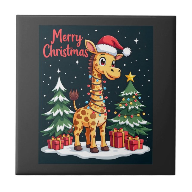 Carreau Giraffe Joyeux Noël Éclairage de l'Arbre de Noël P (Devant)