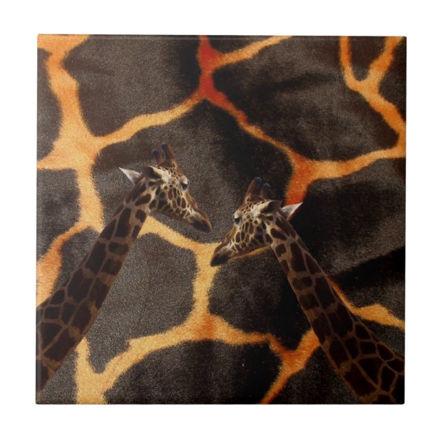 Carreau "Giraffes exotiques : sur une toile à motifs de gi (Devant)
