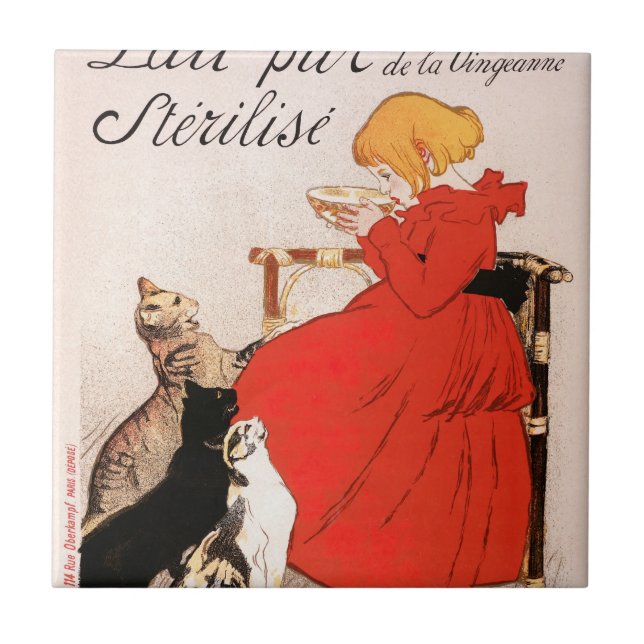 Carreau Girl in Red Dress Drinking Milk Steinlen Poster (Devant)