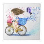 Carreau Girl On A Bike Ceramic Tile Romantic Gift Love<br><div class="desc">Happy Young Girl On A Bike - Romantic Love Hearts and Flowers Fun Drawing - Choose / Add Your Unique Text and Colors - Make Your Special Gift - Resize and move or remove and add elements / text with customization tool ! - Drawing and Design by MIGNED. You can...</div>