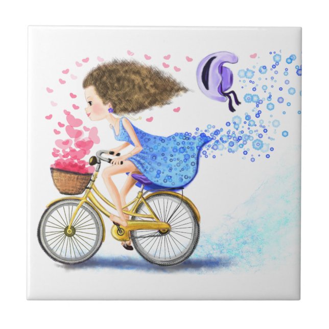 Carreau Girl On A Bike Ceramic Tile Romantic Gift Love  (Devant)
