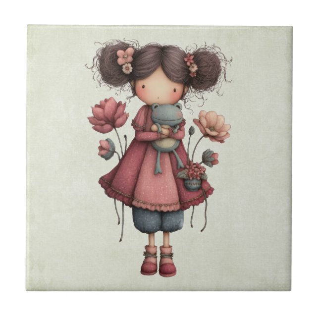 Carreau Girl with A Frog Doll Cute Whimsical (Devant)