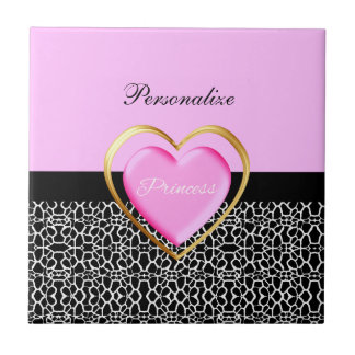 Carreau Girls Rose Black Princess Giraffe Imprimer et nom