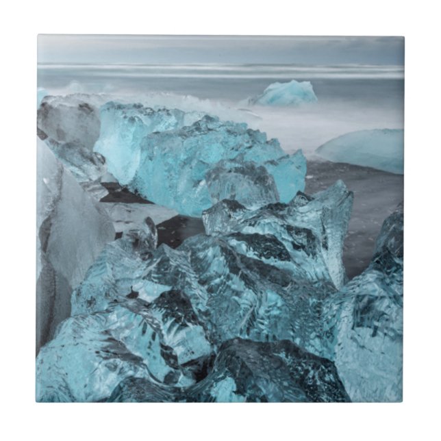 Carreau Glace bleue sur la plage, paysage marin, Islande (Devant)