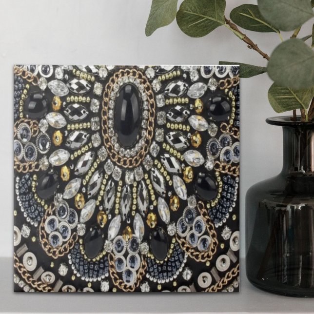 Carreau glam girly art déco or noir bohème (girly glam art deco black gold bohemian ceramic tile)