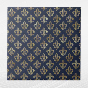 Carreau Glam Gold Fleur de Lis Navy Blue