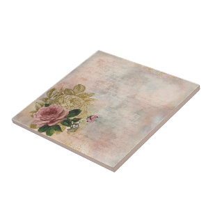 Carreau Glam Steampunk Rose rose et or Rustique Floral