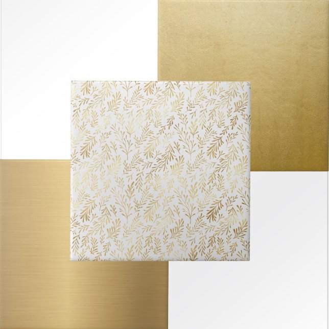 Carreau Glam White Gold Feuilles (Créateur téléchargé)
