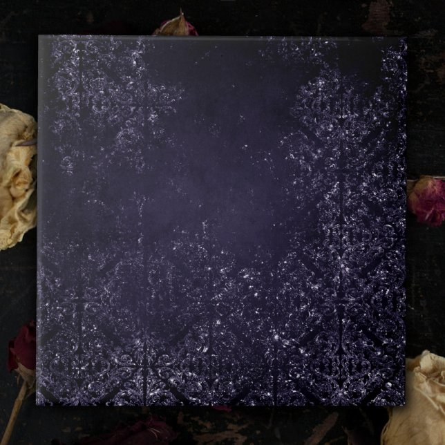 Carreau Glimmery Indigo Grunge | Midnight Purple Damask (Créateur téléchargé)