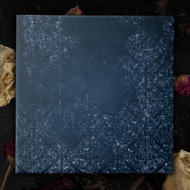 Carreau Glimmery Navy Grunge | Sombre Sapphire bleu Damas (Créateur téléchargé)