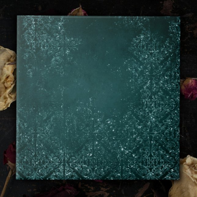 Carreau Glimmery Turquoise Grunge | Riche verre vert foncé (Créateur téléchargé)