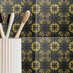 Carreau Glitterie Noir Faux Or Métallurgique Damas Modèle