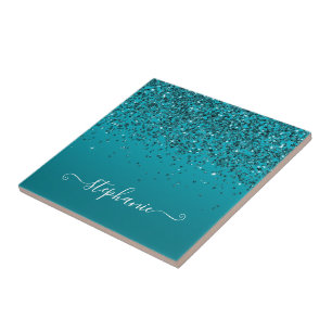 Carreau Glitterie Turquoise foncé Gradient Girly Calligrap