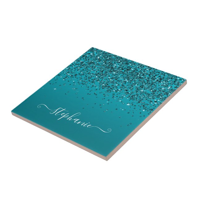 Carreau Glitterie Turquoise foncé Gradient Girly Calligrap (Côté)