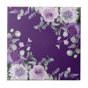 Carreau Glycine bleu floral aquarelle violet élégant