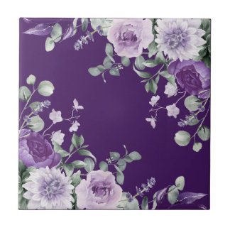 Carreau Glycine bleu floral aquarelle violet élégant