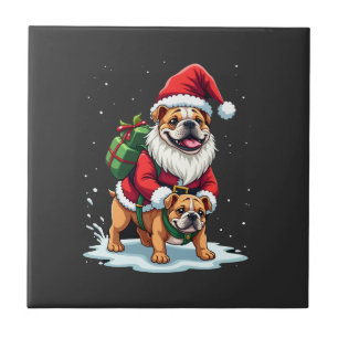 Carreau Gnome à cheval sur un bouledogue anglais Noël Xmas