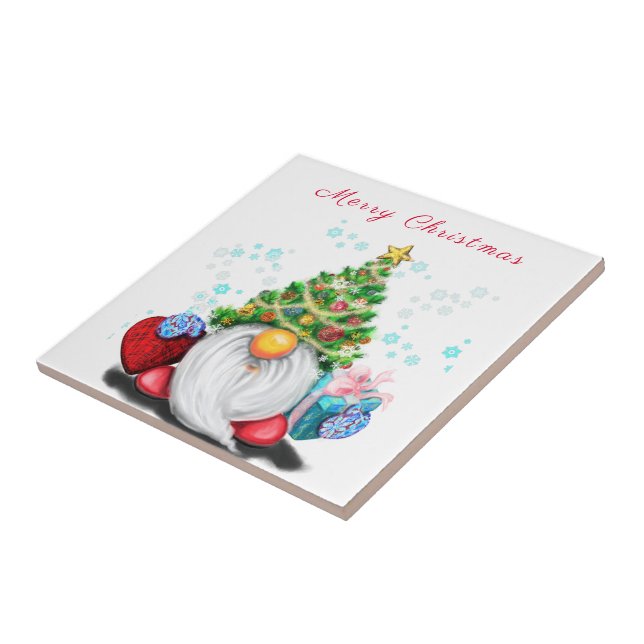 Carreau Gnome mignonne avec arbre de Noël Casquette et cad (Côté)