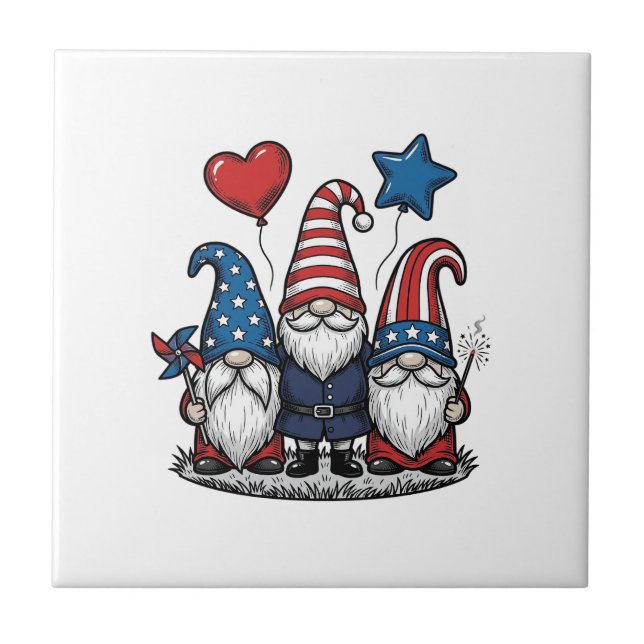 Carreau Gnome Patriotique Gravure Vintage Design Vectoriel (Devant)
