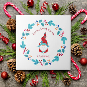 Carreau Gnome Sweet Gnome Cute Elf Moderne Fleur Wreath