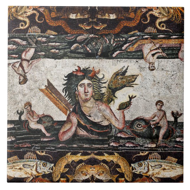 CARREAU GODDESS DE MER THALASSA, DRAGON DE SERPINS, DOLPHI (Devant)