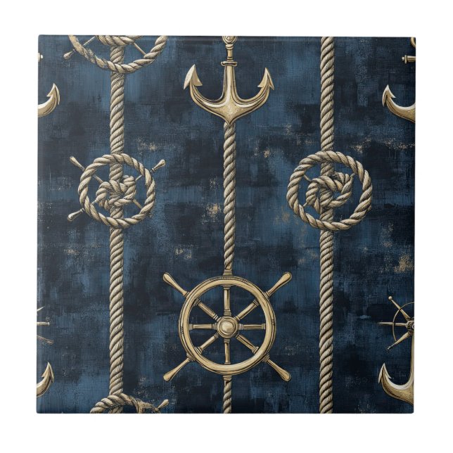 Carreau Gold Anchor & Helm Nautical Pattern (Devant)